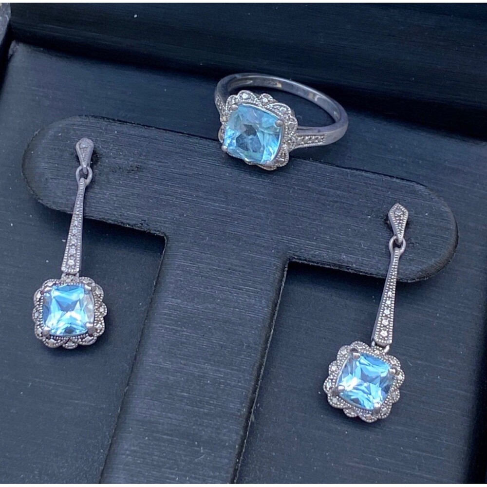 Zales Blue Topaz Earrings and Ring Set